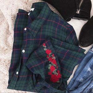 Current Air • Embroidered Plaid Button Down Shirt